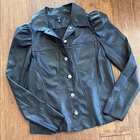 Drew Black Faux Leather button down top/jacket with puff sleeves, XS - Picture 1 of 1